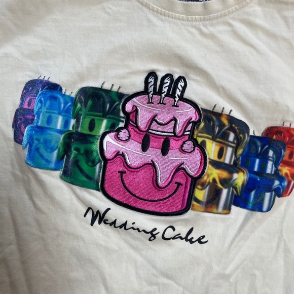 Wedding Cake Wake Bake Graphic T Shirt Short Sleeve Cream Size Small - Picture 3 of 8